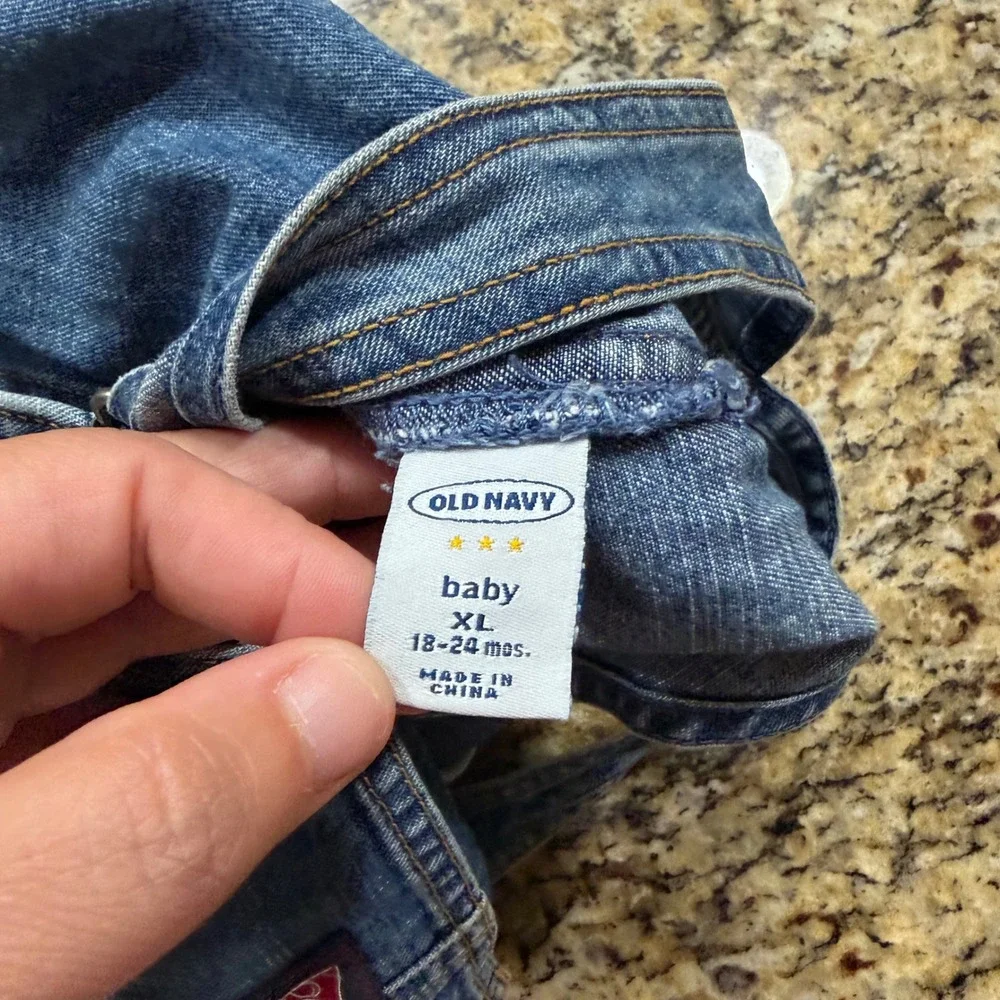 Vintage Old Navy Baby Denim Overalls Medium Wash Blue Jeans 18-24 M Snap Leg